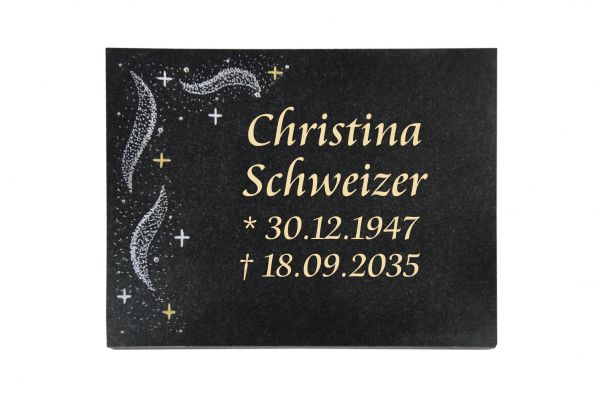 Liegeplatte, Indien Black Granit rechteckig 40cm x 30cm x 3cm, inkl. Sternenhimmel links verteilt