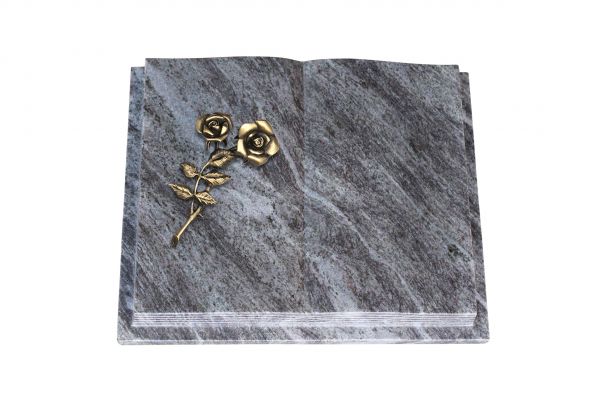 Grabbuch, Orion Granit, 45cm x 35cm x 8cm, inkl. Bronzerose mit 2 Blüten