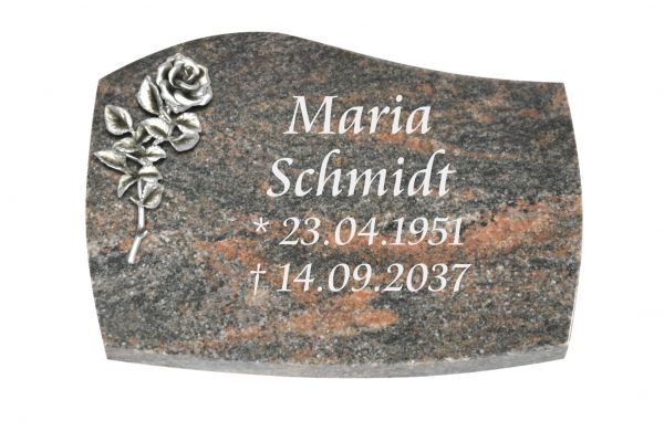 Liegeplatte, Himalaya Granit mit Fasen 30cm x 20cm x 4cm, inkl. kleiner Alurose