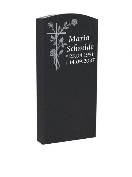 Einzelgrabstein Indien Black Granit mit Rose , 100cm x 50cm x 14cm