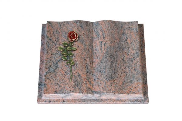 Grabbuch, Multicolor Granit, 45cm x 35cm x 8cm, inkl. roter Rose