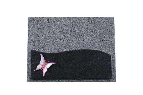 Liegestein, Indien Black und Padang Dark Granit 40cm x 30cm x 3cm, inkl. Schmetterling aus Alu