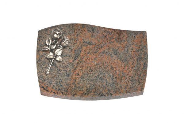 Liegeplatte, Multicolor Granit mit Fasen 30cm x 20cm x 4cm, inkl. Bronzerose