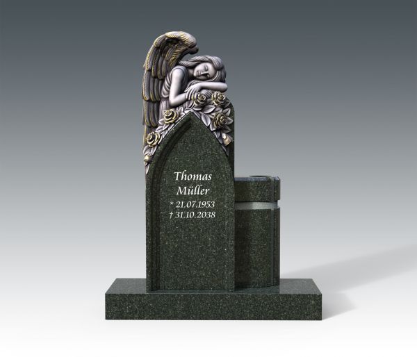 Urnengrabstein mit Engel, Impala Granit 80cm x 55cm x 16cm