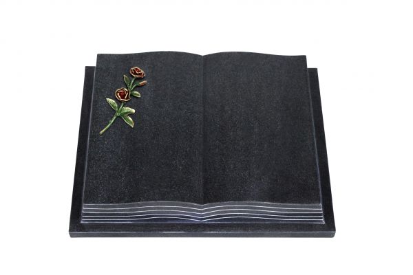 Grabbuch, Indien Black Granit, 40cm x 30cm x 8cm, inkl. farbiger Doppelrose
