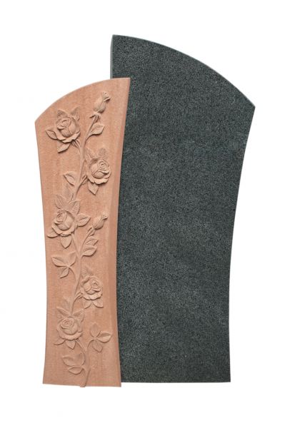Einzelgrabstein, Inpala Granit und roter Sandstein 105cm x 63cm x 14cm, inkl. Rosenranke