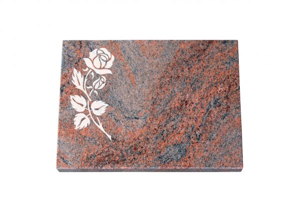 Liegeplatte, Multicolor Granit rechteckig 40cm x 30cm x 3cm, inkl. Rose gestrahlt