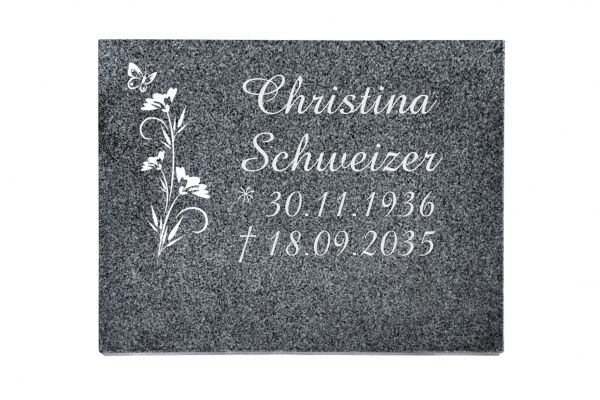 Liegeplatte, Padang Dark Granit rechteckig 40cm x 30cm x 3cm, inkl. Schmetterling auf Blume