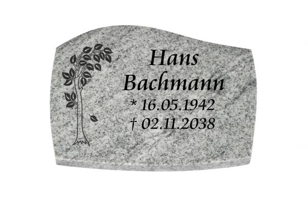 Liegeplatte, Viscount White Granit mit Fasen 40cm x 30cm x 3cm, inkl. vertieften Baum