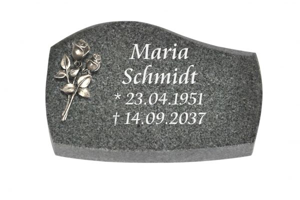 Liegeplatte, Padang Dark Granit mit Fasen 30cm x 20cm x 4cm, inkl. Bronzerose