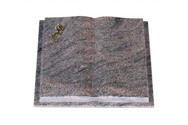 Grabbuch, Himalaya Granit, 60cm x 45cm x 10cm, inkl. kleiner Bronzerose mit Blüte