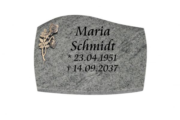 Liegeplatte, Viscount White Granit mit Fasen 40cm x 30cm x 3cm, inkl. Knickrose aus Bronze