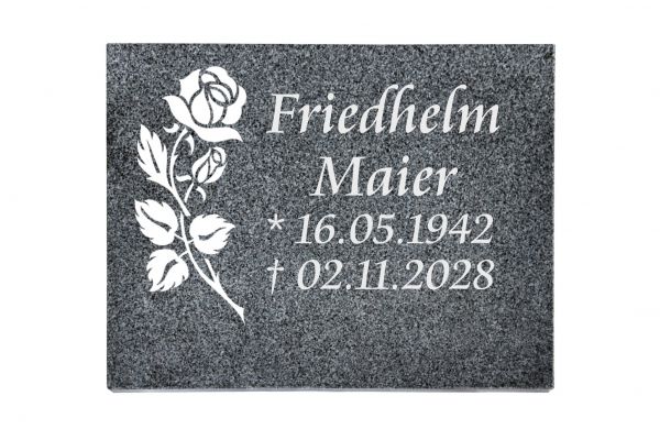 Liegeplatte, Padang Dark Granit rechteckig 40cm x 30cm x 3cm, inkl. gestrahlter Rose