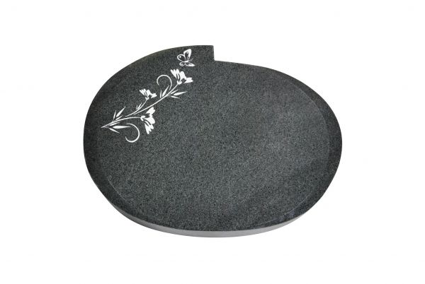 Liegestein Mozart, Padang Dark Granit, 40cm x 30cm x 8cm, inkl. Schmetterling auf Blüten