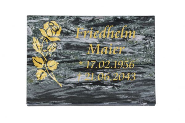 Liegeplatte, Wave Green Granit 40cm x 30cm x 3cm, vertiefter goldener Rose