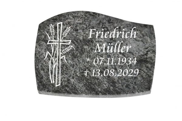 Liegeplatte, Orion Granit mit Fasen 40cm x 30cm x 3cm, inkl. Kreuz und Ähren