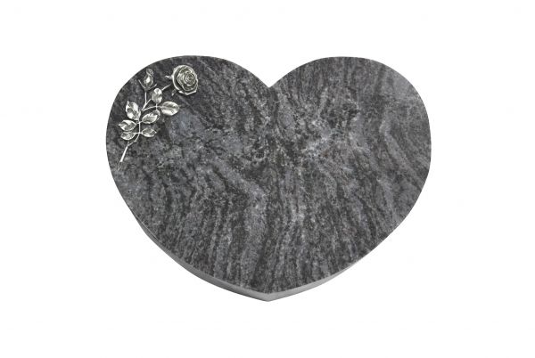 Liegestein Herz, Orion Granit, 50cm x 40cm x 10cm, inkl. Rose aus Alu