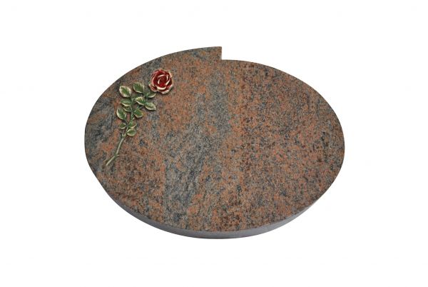 Liegestein Mozart, Multicolor Granit, 50cm x 40cm x 10cm, inkl. roter Rose