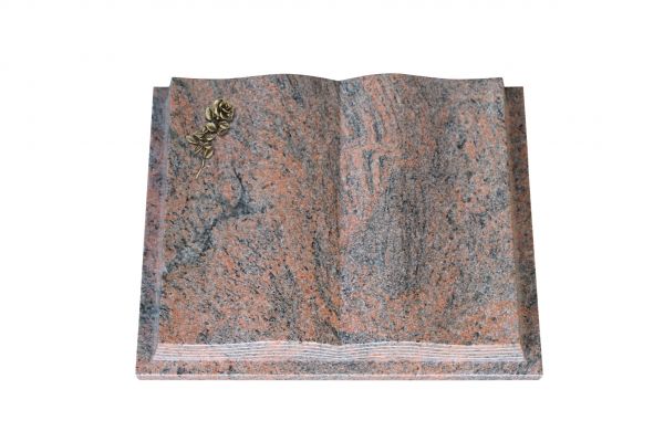 Grabbuch, Multicolor Granit, 60cm x 45cm x 10cm, inkl. kleiner Bronzerose mit Blüte