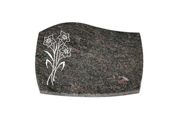 Liegeplatte, Himalaya Granit mit Fasen 40cm x 30cm x 3cm, inkl. Narzissen