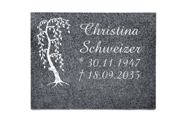 Liegeplatte, Padang Dark Granit rechteckig 40cm x 30cm x 3cm, inkl. Trauerweide