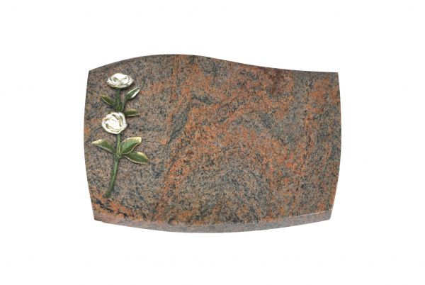 Liegeplatte, Multicolor Granit mit Fasen 30cm x 20cm x 4cm, inkl. zweifarbigen Rose
