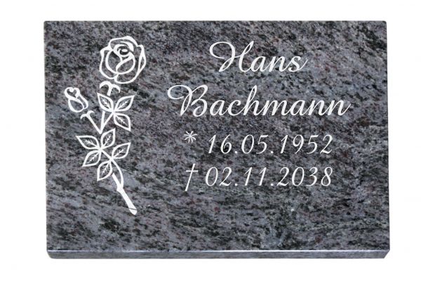 Liegeplatte, Orion Granit rechteckig 40cm x 30cm x 3cm, inkl. vertiefter Rose