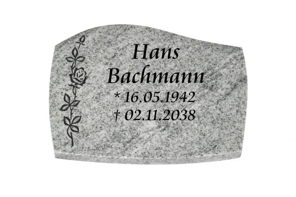 Liegeplatte, Viscount White Granit mit Fasen 40cm x 30cm x 3cm, inkl. Rose gestrahlt