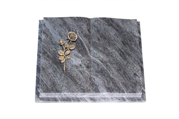 Grabbuch, Orion Granit, 50cm x 40cm x 10cm, inkl. Bronzerose mit Blüte