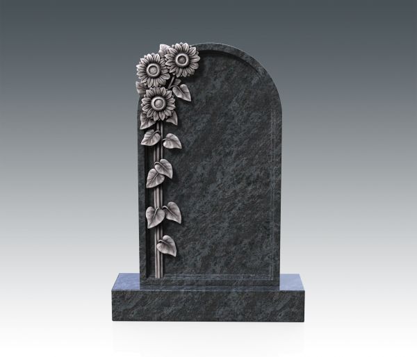 Urnengrabstein mit Blume, Orion dunkel Granit 80cm x 40cm x 14cm