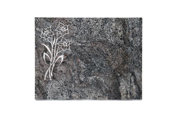 Liegeplatte, Paradiso Granit rechteckig 40cm x 30cm x 3cm, inkl. Narzissen
