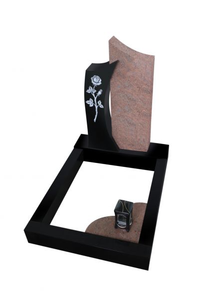 Urnengrabanlagen, Black und Multicolor Granit, inkl. Rose und Bronzelaterne
