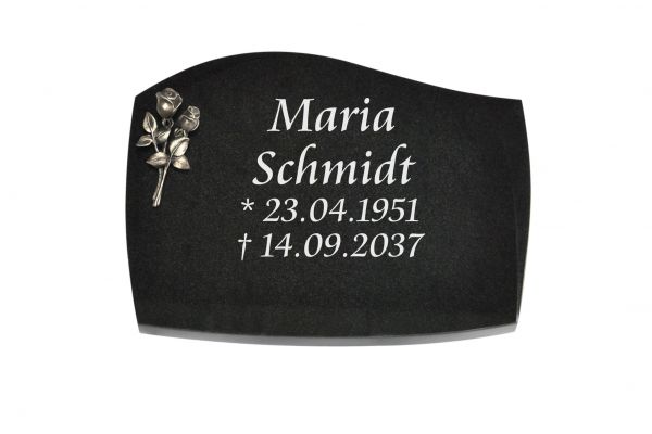 Liegeplatte, Black Granit mit Fasen 40cm x 30cm x 3cm, inkl. kleiner Bronzerose