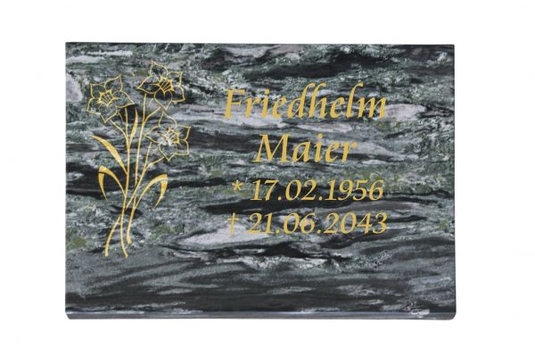 Liegeplatte, Wave Green Granit 40cm x 30cm x 3cm, inkl. Narzisse