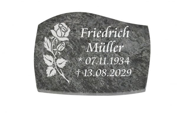 Liegeplatte, Orion Granit mit Fasen 40cm x 30cm x 3cm, inkl. Rose vertieft