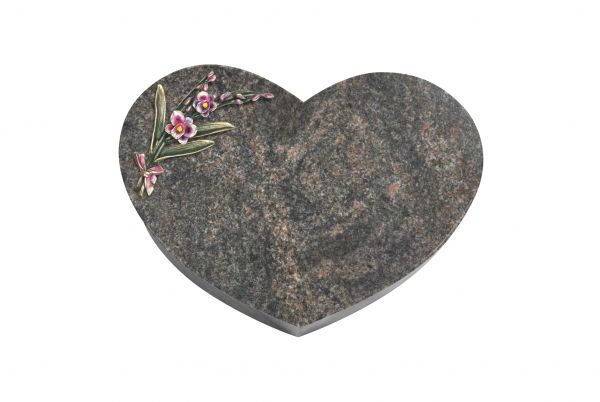 Liegestein Herz, Himalaya Granit, 50cm x 40cm x 10cm, inkl. Orchidee aus Bronze