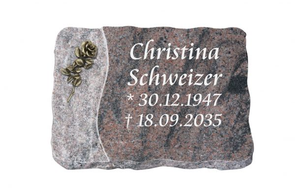 Liegeplatte, Indora Granit 40cm x 30cm x 4cm, kleiner Rose mit Blüte