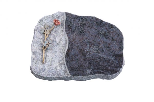 Liegestein Haydn, Orion Granit, 40cm x 30cm x 8cm, inkl. farbiger Bronzerose
