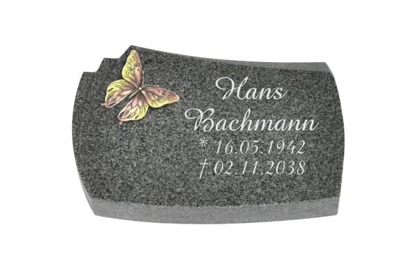 Liegeplatte, Padang Dark Granit mit Fächer 30cm x 20cm x 4cm, inkl. farbigem Schmetterling