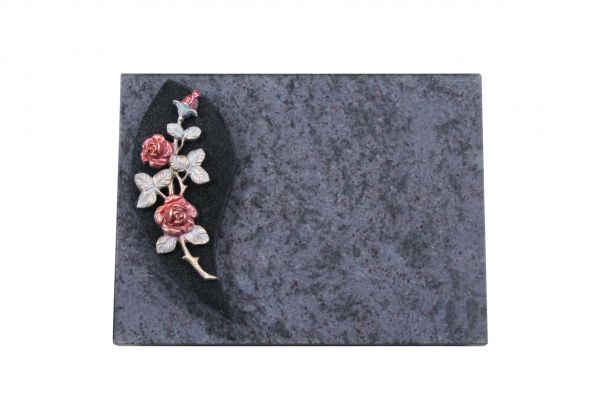 Liegestein, Indien Black und Orion Granit 40cm x 30cm x 3cm, inkl. roten Rose