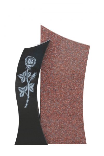Urnengrabstein, Indien Black und Imperial Granit 85cm x 50cm x 14cm inkl. Rose mit Knospe und Blüte