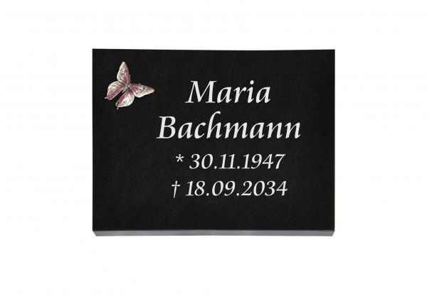 Liegeplatte, Black Granit rechteckig 40cm x 30cm x 3cm, inkl. kleinem Schmetterling