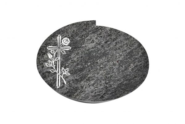 Liegestein Mozart, Orion Granit, 50cm x 40cm x 10cm, inkl. Kreuz mit Rose