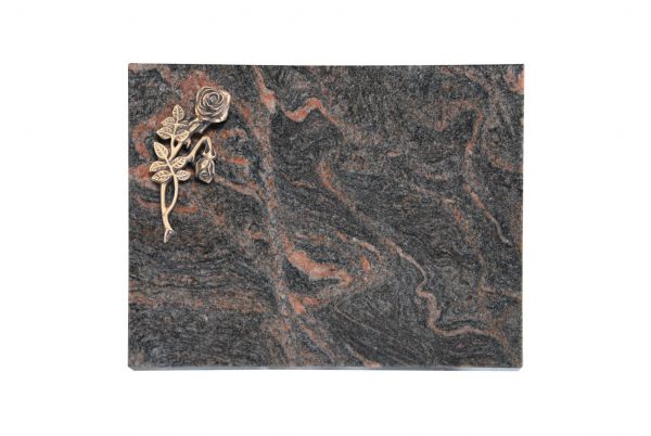 Liegeplatte, Himalaya Granit rechteckig 40cm x 30cm x 3cm, inkl. Bronze Knickrose