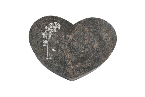 Liegestein Herz, Himalaya Granit, 50cm x 40cm x 10cm, inkl. Baum mit Blättern