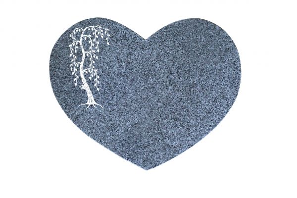 Liegestein Herz, Padang Dark Granit, 50cm x 40cm x 10cm, inkl. Trauerweide