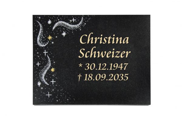 Liegeplatte, Indien Black Granit rechteckig 40cm x 30cm x 3cm, inkl. Sternenhimmel links