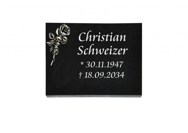 Liegeplatte, Indien Black Granit rechteckig 40cm x 30cm x 3cm, inkl. Alurose