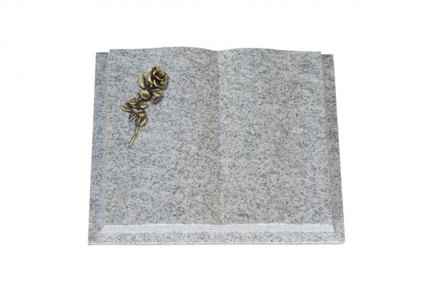 Grabbuch, Viscount White Granit, 40cm x 30cm x 8cm, inkl. kleiner Bronzerose mit Blüte