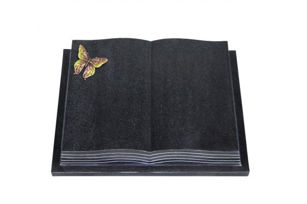 Grabbuch, Indien Black Granit, 40cm x 30cm x 8cm, inkl. Bronze Schmetterling